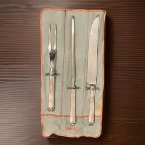VTG 3 Pc Silver Plated Carving Set Bordeaux Steak Prestige Plate 1945 In Box